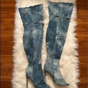 Lilliana™ - Distressed Denim Knee High Boots